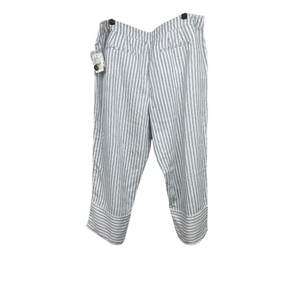 BLUE EARTH Cropped Pants Blue White Striped Soft Lyocell Linen Blend Sz 16 NWT - Picture 2 of 7